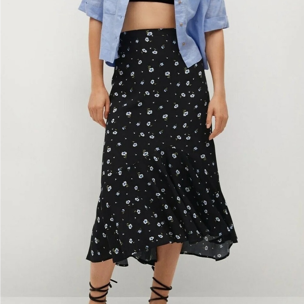 Mango Floral A Line Midi Skirt